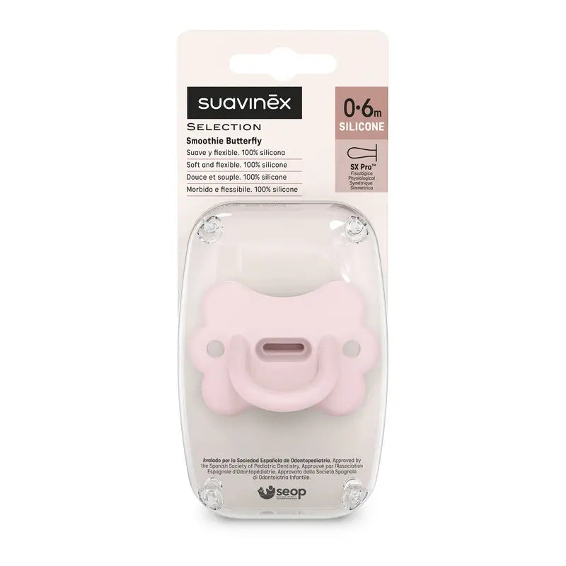 Suavinex Pacifier All Silicone Soother Sx Pro, 0/6 Months, Butterfly Rosewater