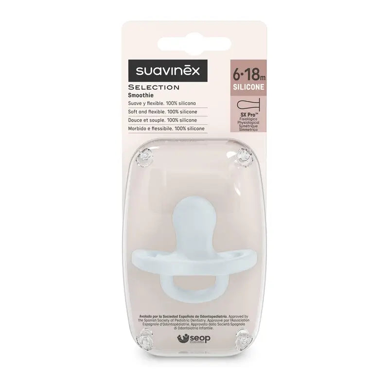 Suavinex Pacifier All Silicone Physiological Sx Pro, 6/18 Months, Ballad Blue
