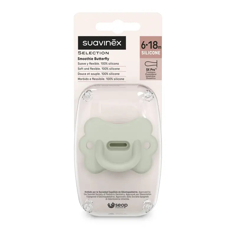 Suavinex Pacifier All Silicone Pacifier Sx Pro, 6/18 Months, Butterfly Lake Green