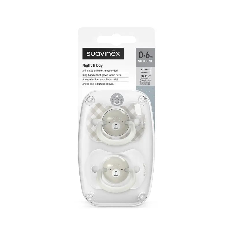 Suavinex Night & Day soothers Night & Day Teat Sx Pro 0/6 Months Grey, 2 units