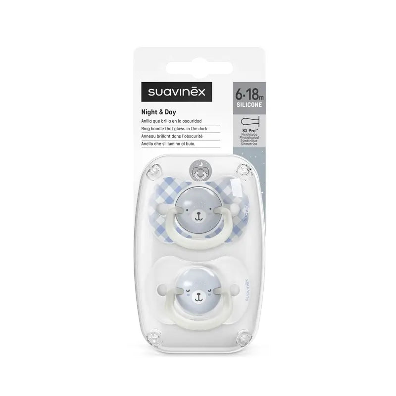 Suavinex Night & Day Nighttime Pacifiers Sx Pro Teat 6/18 Months Blue, 2 units