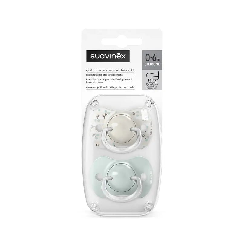 Suavinex Pacifiers Teat Sx Pro 0/6 Months Birdies Green, 2 units