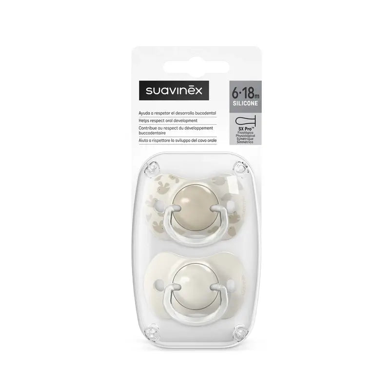 Suavinex Pacifiers Teat Sx Pro 6/18 Months Birdies Beige, 2 units
