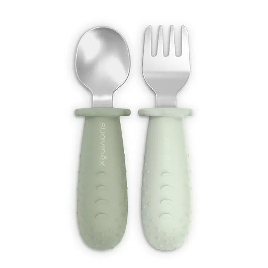 Suavinex Cutlery Learning Stainless Steel, +6 Months, Green