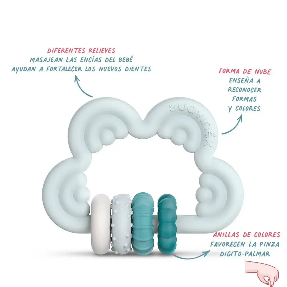 Suavinex Teether Silicone Teether +6 Months, Cloud, Blue