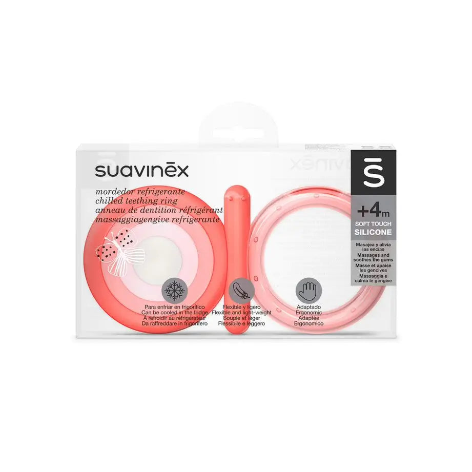 Suavinex Mordedor De Silicona Para Bebés +4 Meses. Mordedor Refrigerante. Anillo De Dentición Flexible Y Ligero. Color Rosa 