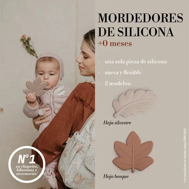 Suavinex Teether Silicone Leaf Teether, Pink Poetry