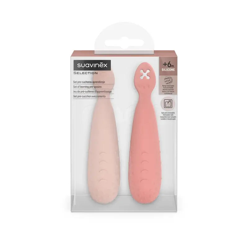Suavinex Pack 2 Silicone Spoons, +6 Months, Pink