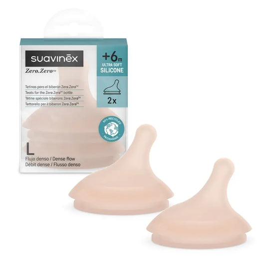 Suavinex Pack 2 Teats Zero Zero Dense Flow (L), +6 Months, Medium