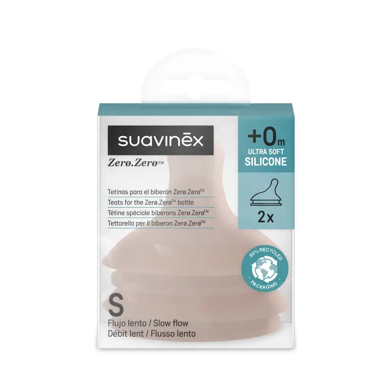 Suavinex Pack 2 Teats Zero Zero Slow Flow (S), +0 Months, Deep