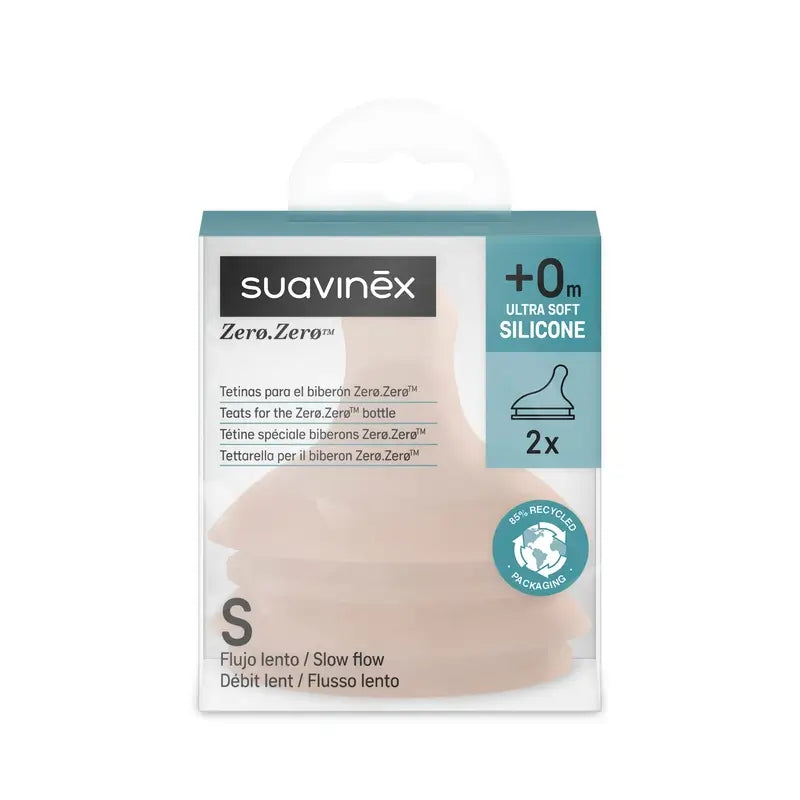Suavinex 2 Pack 2 Teats Zero Zero Slow Flow (S), +0 Months, Medium