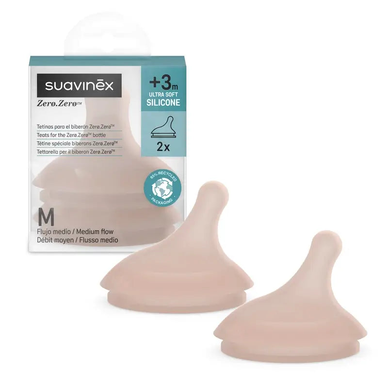 Suavinex 2 Pack Zero Zero Teats Medium Flow (M), +3 Months, Deep