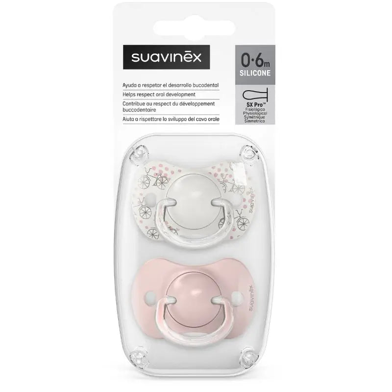 Suavinex Pacifiers Pink Physiological Silicone Teat Sx Pro, 0-6 M, 2 units
