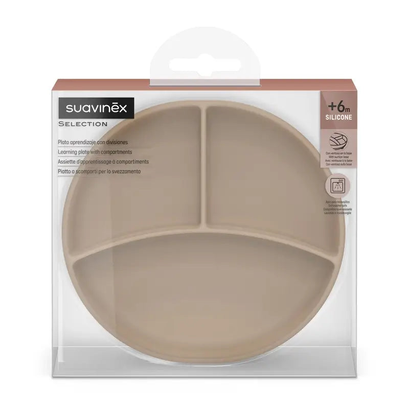 Suavinex Silicone Plate With Suction Cup And Divisions, +6 Months, Beige