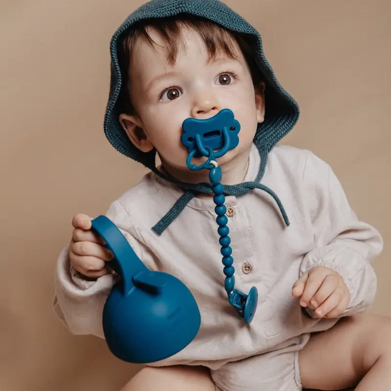 Suavinex Silicone Pacifier Holder With Handle, +0 Months, Ballad Blue