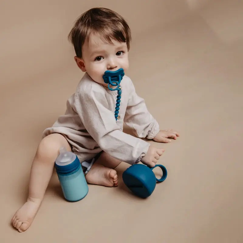 Suavinex Silicone Pacifier Holder With Handle, +0 Months, Ballad Blue