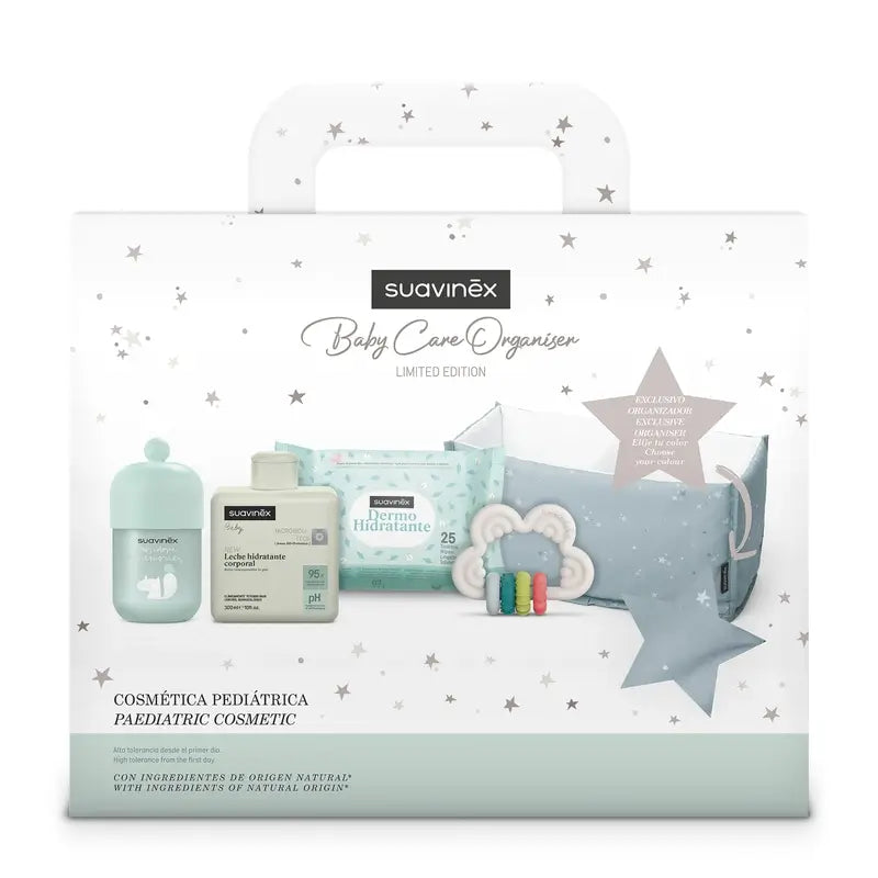 Suavinex Baby Gift Baby Milk 300 Ml + Baby Cologne Memories 100 Ml + Wipes + Teether, Blue