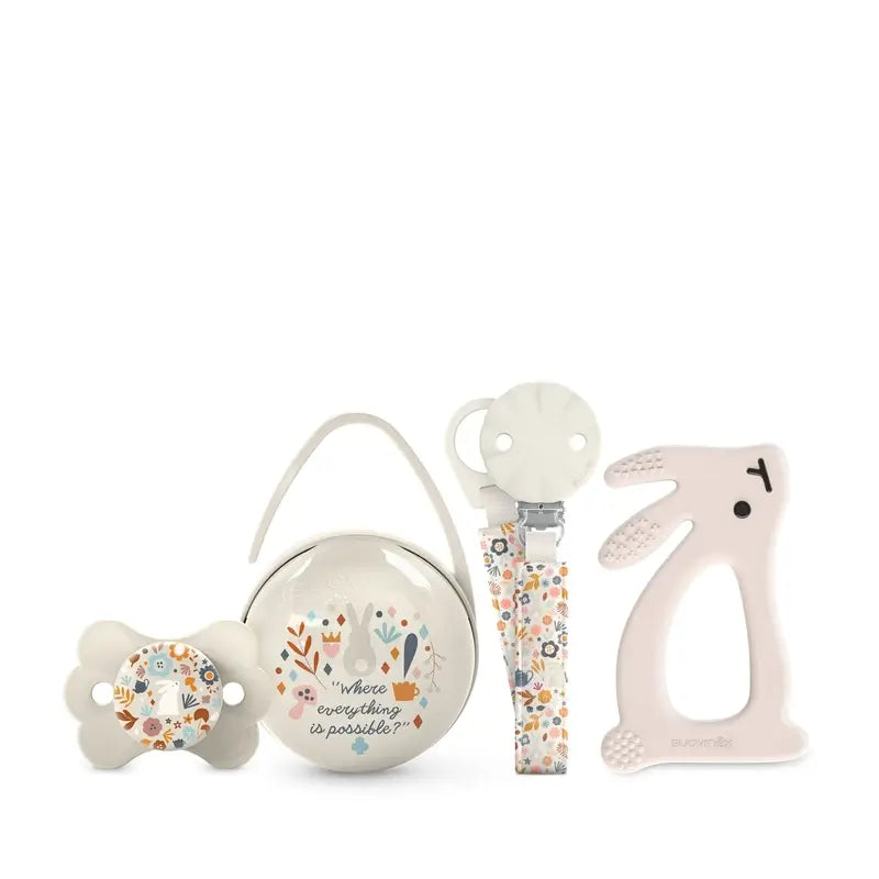 Suavinex Newborn Gift Newborn Soother + Pacifier + Pacifier Holder + Teether. Wonderland, Beige