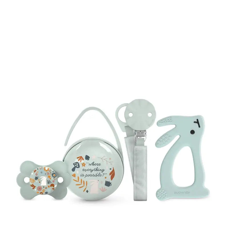 Suavinex Newborn Gift Newborn Soother + Pacifier + Pacifier Holder + Teether + Teether.Wonderland, Green