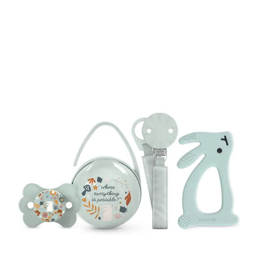 Suavinex Newborn Gift Newborn Soother + Pacifier + Pacifier Holder + Teether + Teether.Wonderland, Green