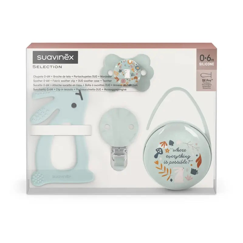 Suavinex Newborn Gift Newborn Soother + Pacifier + Pacifier Holder + Teether + Teether.Wonderland, Green