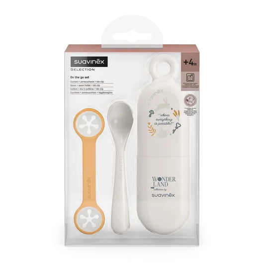 Suavinex Set Spoon + Spoon Holder Case + Lipstick Holder, +4 Months, Wonderland Beige