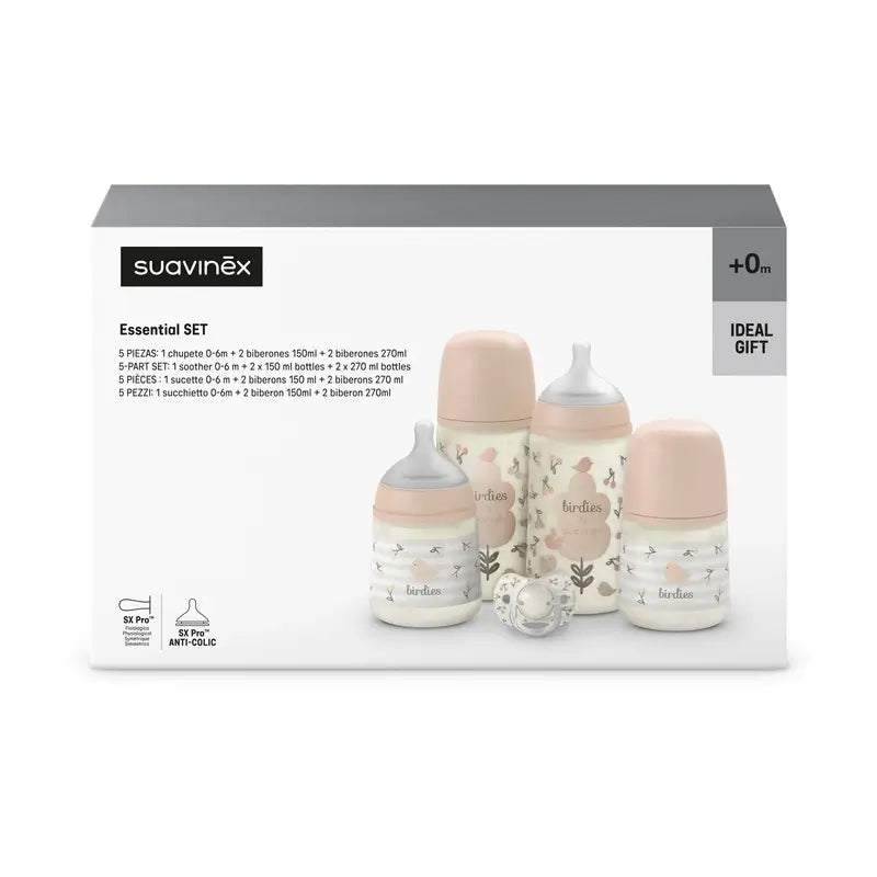 Suavinex Baby Bottles and Soother Gift Set Pink +0M Birdies Pink