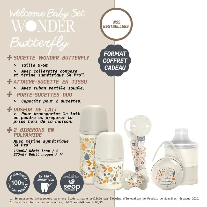 Suavinex Newborn Gift Set: Bottles + Soother + Dispenser + Dummy Holder + Pacifier + Pacifier Holder, Wonderland Pink