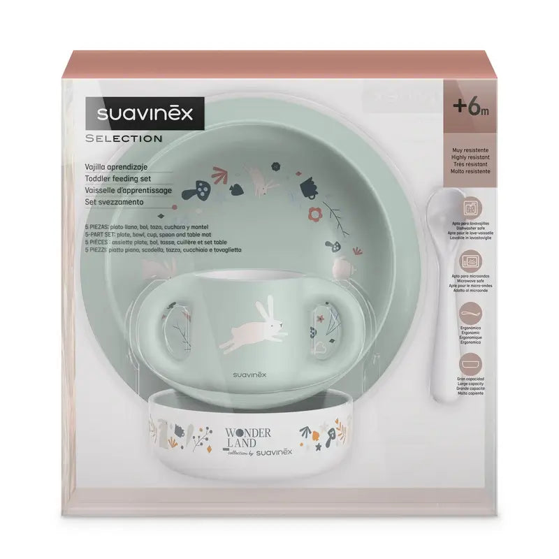 Suavinex Baby Tableware +6 Months, White Green