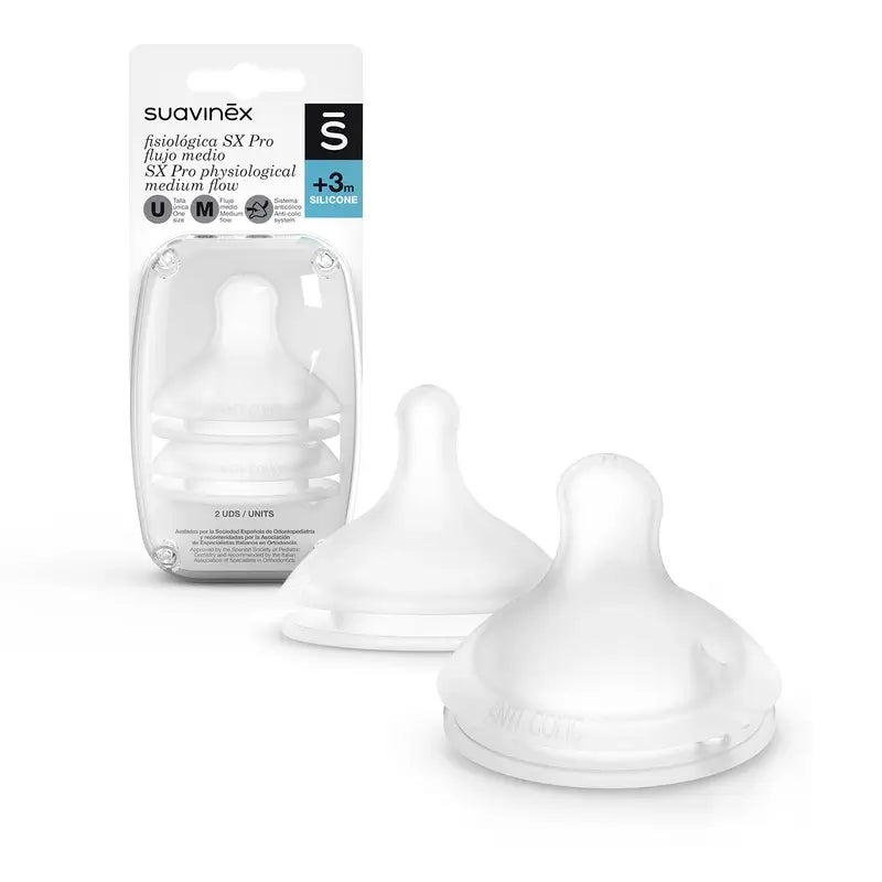 Suavinex 2 Pack of Physiological Teats Sx Pro Silicone. Medium Flow (M)