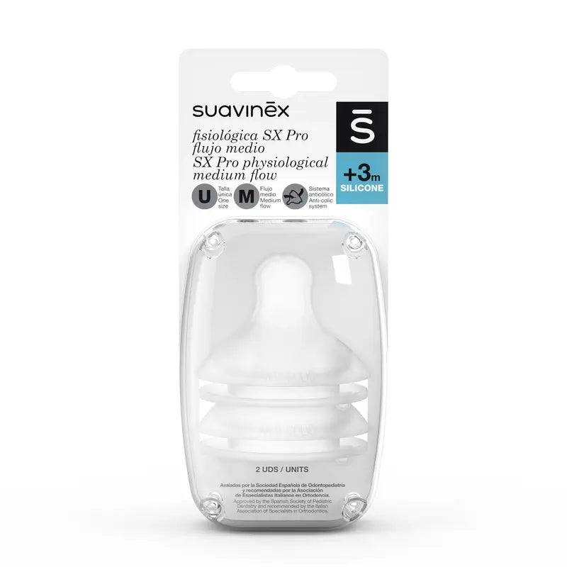 Suavinex 2 Pack of Physiological Teats Sx Pro Silicone. Medium Flow (M)