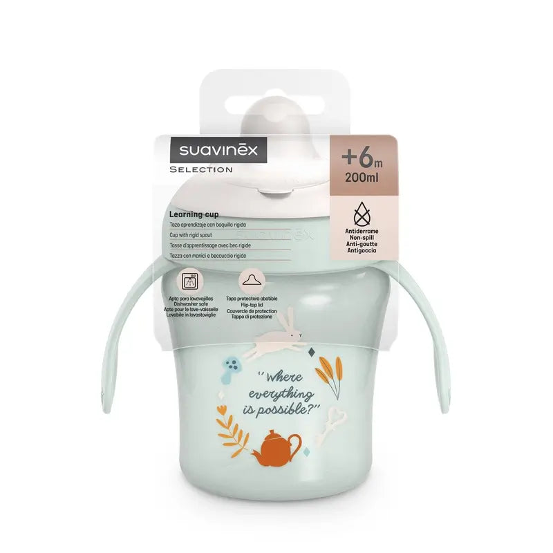 Suavinex Baby Learning Cup Rigid Anti-tear Mouthpiece, 200 Ml, +6 Months, Green Wonderland