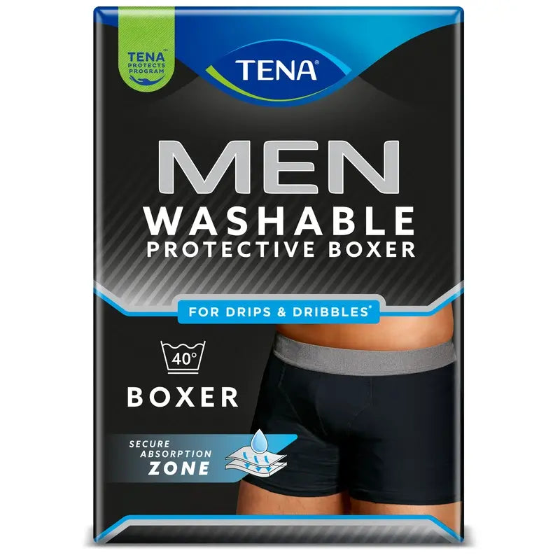 Boxer lavable Tena pour homme, noir, taille L, 1 pièce.