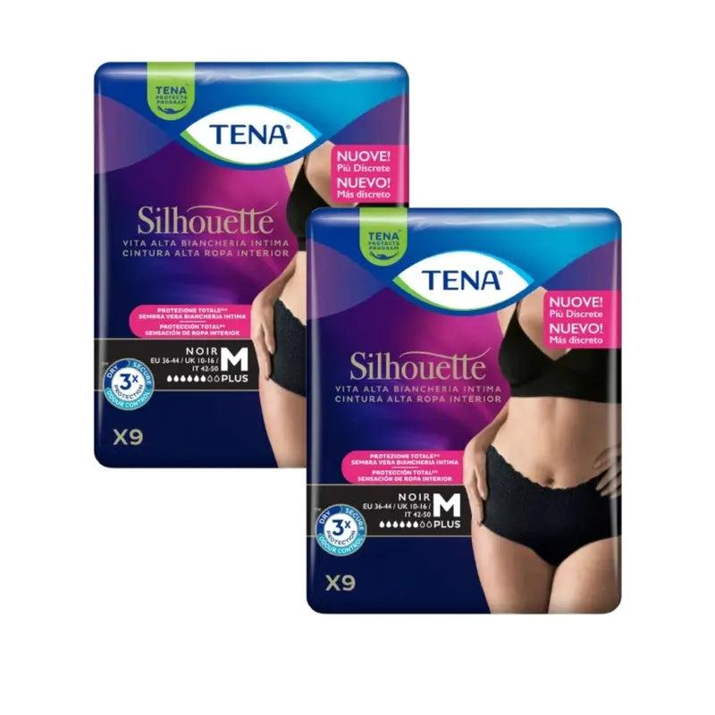 Tena Pack Silhouette Cream Plus High Waist Size M, 2 X 9 Units