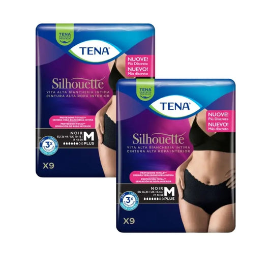 Tena Pack Silhouette Cream Plus High Waist Size M, 2 X 9 Units