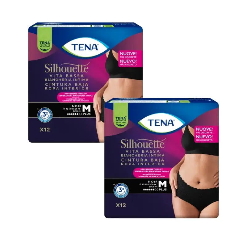 Tena Pack Silhouette Normal Black Low Waist Size M, 2 X 10 Units