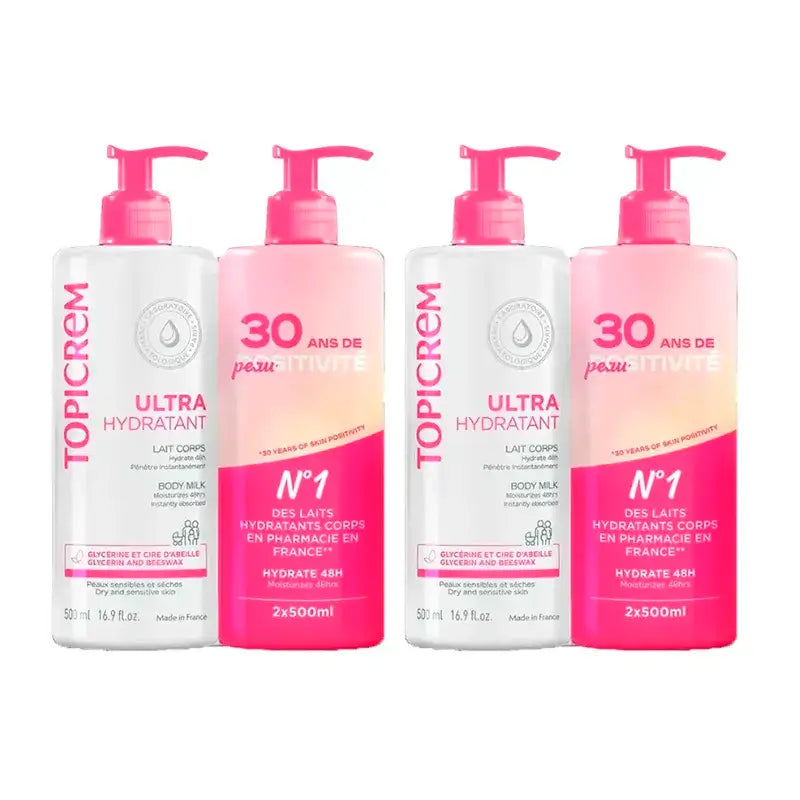 Topicrem Moisturising Body Milk, Pack 4 x 500 ml