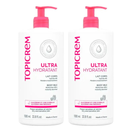 Topicrem Ultra-Moisturising Body Milk, 2 x 1L Pack