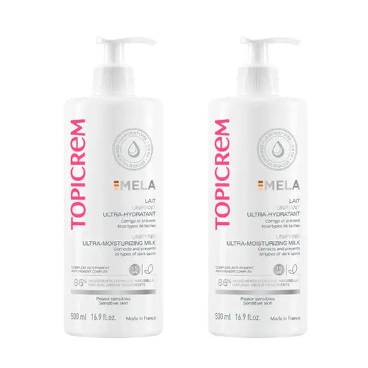 Topicrem Mela Ultra-Moisturising Body Milk , spf15 , Pack 2 x 500 ml