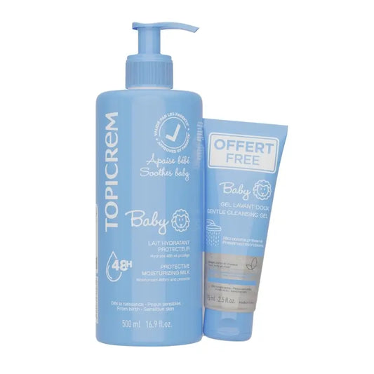 Topicrem Pack Baby Moisturising Milk 500 Ml + Baby Cleansing Gel 75 Ml Free gift