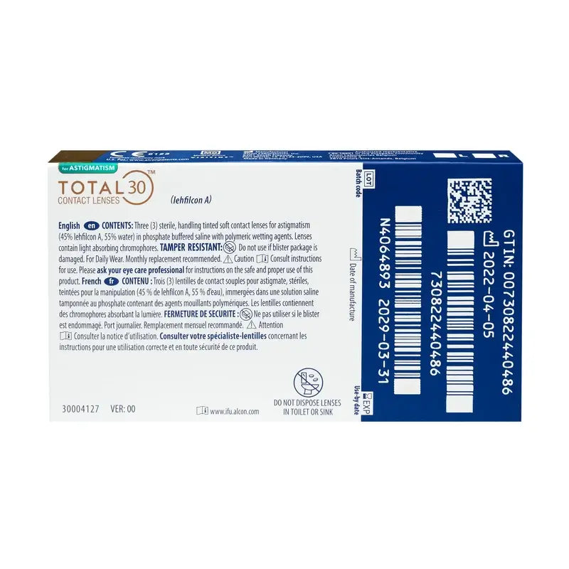 Total30 Monthly Toric Lenses , 3 units - +8.00, -0.75, 10, 8.6, 14.50