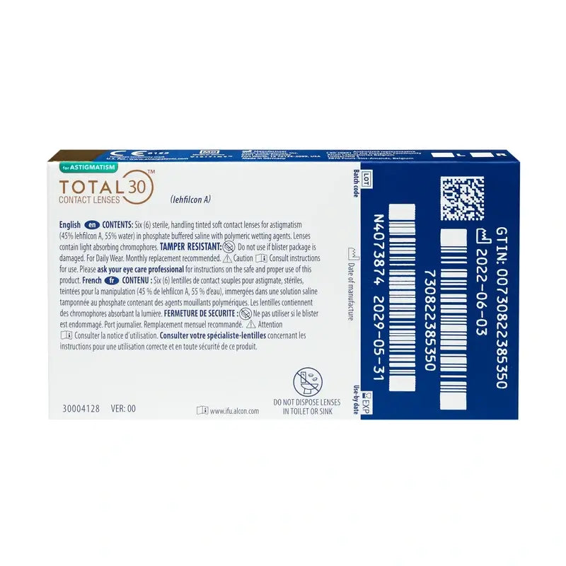 Total30 Monthly Toric Lenses , 6 units - +8.00, -0.75, 10, 8.6, 14.50