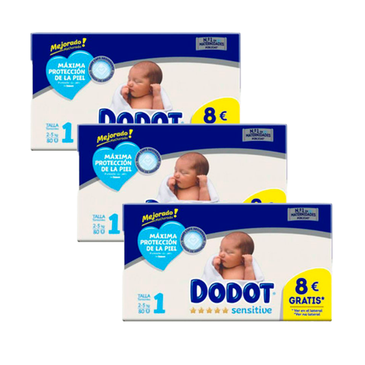 Dodot 3 Pack Sensitive Newborn Box Size 1, 80 units
