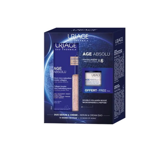 Uriage Age Absolu Collagen Booster Micro-Redensifying Serum With Procollagen Peptides And Retinol, 30 Ml + Gift Age Absolu Rose Cream 15 Ml