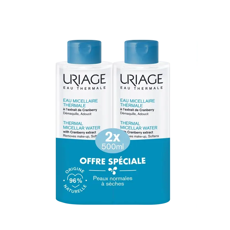 Uriage Thermal Micellar Water For Normal To Dry Skin, 2X500 Ml