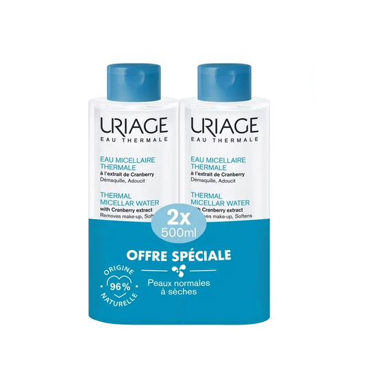 Uriage Thermal Micellar Water For Normal To Dry Skin, 2X500 Ml
