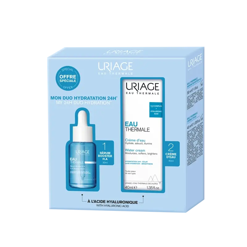 Uriage Eau Thermale Booster Serum With 1.5% Hyaluronic Acid, 30 Ml + Eau Thermale Water Cream, 40 Ml
