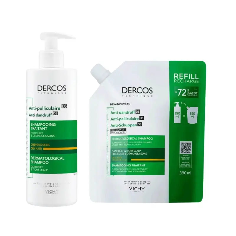 Vichy Dercos Anti-Dandruff Shampoo for Dry Hair 400ml + Refill 400ml