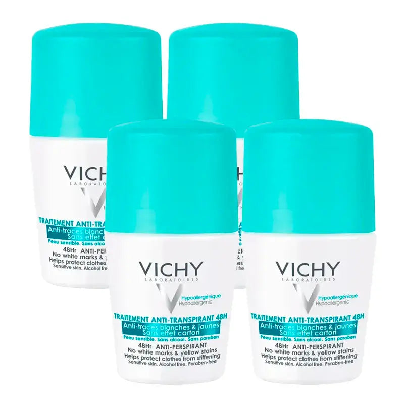 Vichy Anti-Perspirant Deodorant 48H Anti-Perspirant Roll-On, Pack 4 x 50 ml