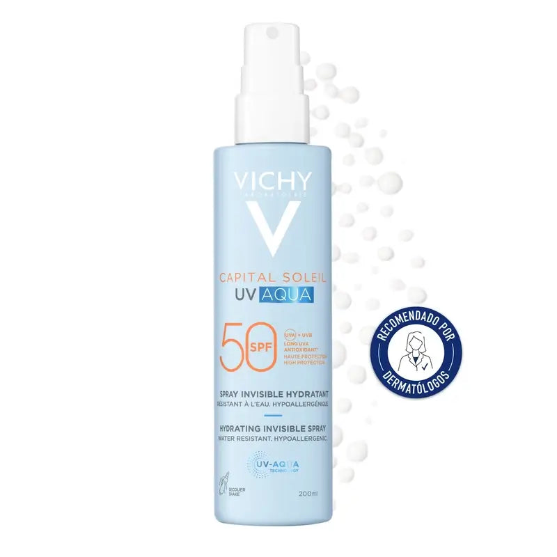 Vichy Solar Uv Aqua Spray Invisible Moisturising Spray Spf50, 200 ml